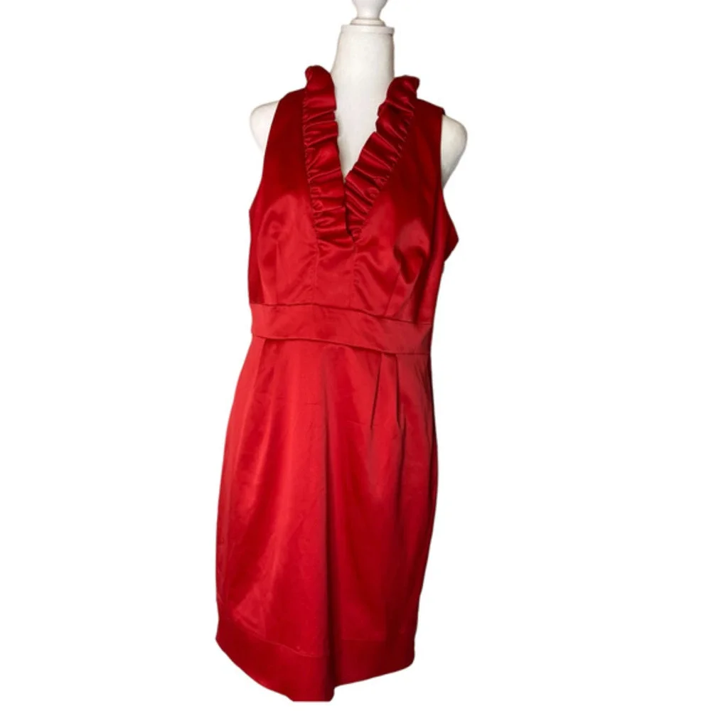 Taylor Red Fully Lined Party Dress Size 14 Ruffle Collar - Picture 1 of 9